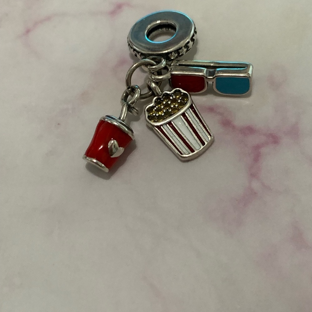 925 Sterling Silver Movies Theme - Popcorn, 3D Glasses, Soft Drink Dangle